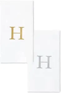 AH AMERICAN HOMESTEAD Lettered Disposable Hand Towels - Monogrammed Paper Hand Towels for Wedding, Guest Bathroom & Kitchen - Disposable Decorative Monogram Napkins - Set of 25 - Silver Letter H