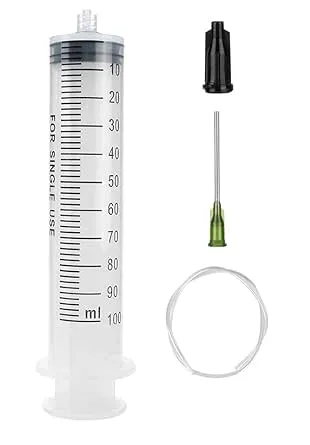 200ml Syringe with 27.6 Inch Tube and Needle 14G 1.5”, Large Plastic Syringe Individually Packaged for Scientific Labs, Watering, Refilling