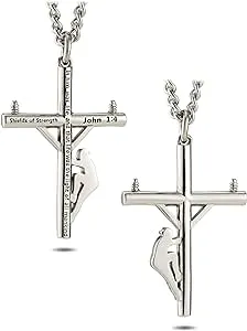 Men's Shields of Strength Stainless Steel Lineman Cross Necklace