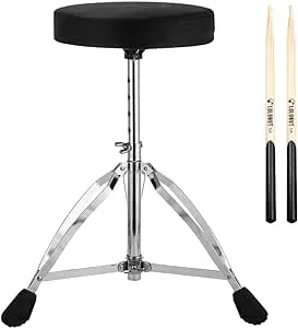 Drum Throne,Adjustable Height Tripod Stools,Portable Folding Padded with 5A Drum Sticks,Double Braced Anti-Slip Feet Seat for Drum Beginner