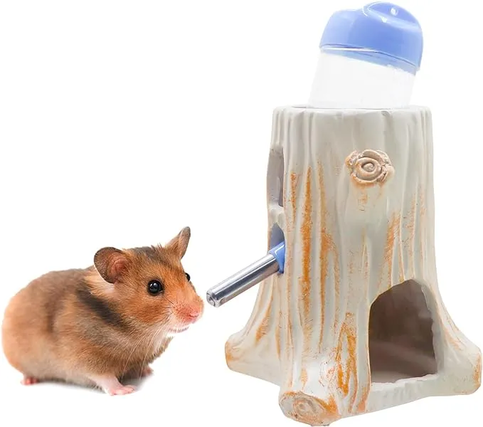 Hamster Water Bottle Adjustable Resin Stump Water Stand Holder with 80 ML Wat...