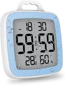 BALDR Digital Shower Clock with Timer - Waterproof Shower Timer for Kids & Adults - Perfect Bathroom Clock That Displays Time & Temperature - Battery Operated Digital Clock & Waterproof Timer (Blue)