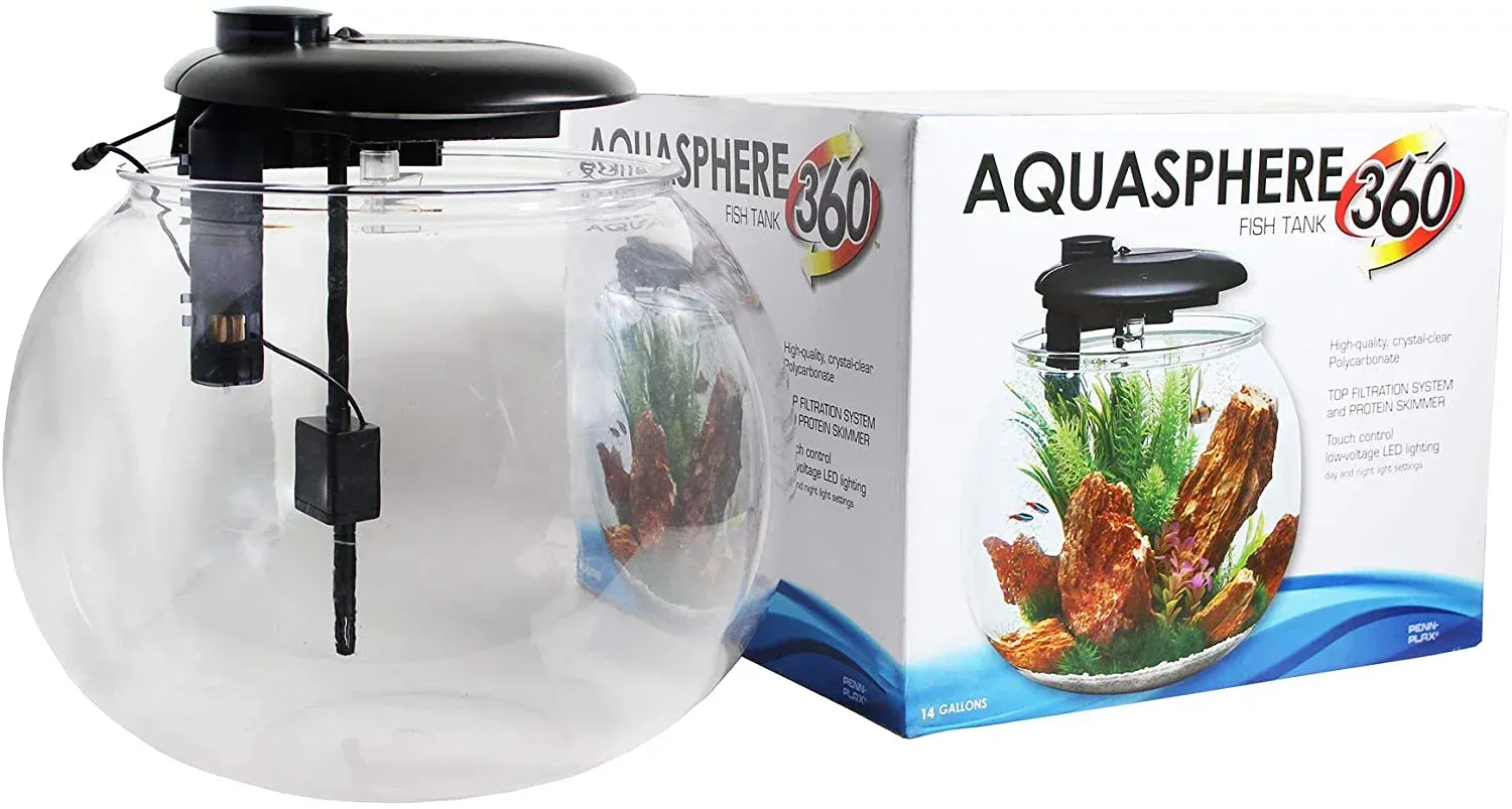 Penn-Plax AquaSphere 360 Polycarbonate Bowl-Shaped Aquarium – 24 Gallons