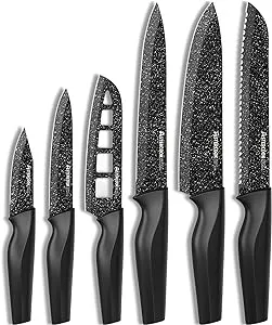 Knife Set, 6 Piece Kitchen Knife Set, High Carbon German Stainless Steel Knives Set, Non-stick Coating, Ultra Sharp, Dishwasher Safe