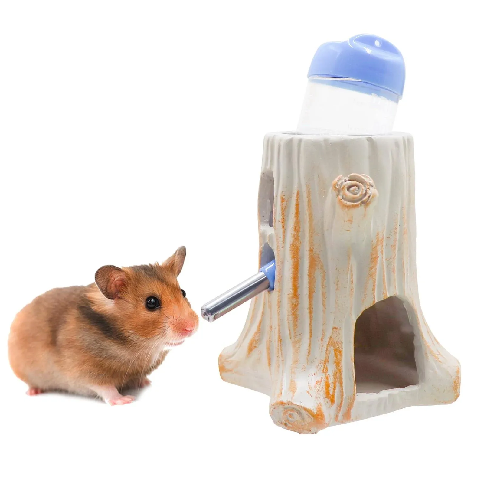 Hamster Water Bottle Adjustable Resin Stump Water Stand Holder with 80 ML Wat...