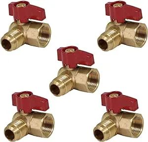 Brass Threaded 5/8&#034;-3/4&#034;in Angle Gas Ball Valve Flare x FIP Connection Pack of 5