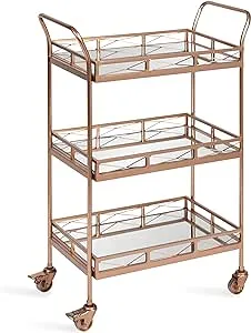 Kate and Laurel Ketia Glam Metal Bar Cart, 23 x 13 x 34, Rose Gold, Glamorous Three Tier Gold Bar Cart for Display and Storage