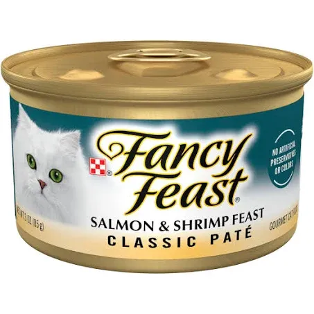 Purina Fancy Feast Salmon and Shrimp Feast Classic Grain Free Wet Cat Food Pate - (Pack of 24) 3 oz. Cans