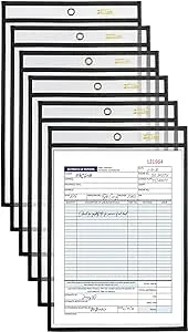 Better Office Products Shop Ticket Holders, 6 x 9 Inches, Both Sides Clear, Stitched Black Edge Trim, 20 Pack