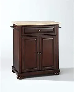 Crosley Furniture Alexandria Wood Top Small Portable Rolling Kitchen Island Storage Cart, Microwave Stand, Mahogany