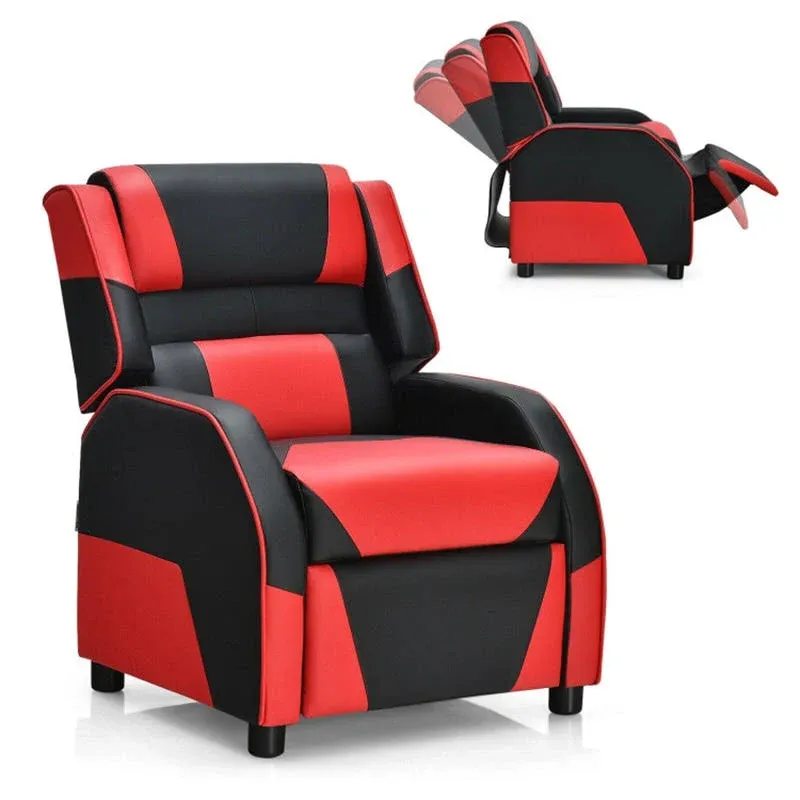 Kids Youth PU Leather Gaming Sofa Recliner with Headrest and Footrest Red