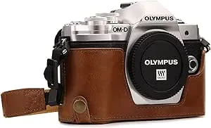 MegaGear MG1352 Olympus OM-D E-M10 Mark III Ever Ready Leather Camera Half Case and Strap, with Battery Access, Light Brown