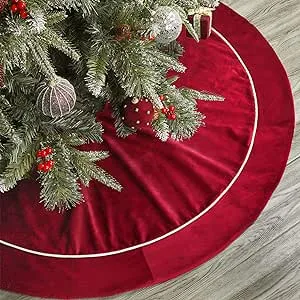 Christmas Tree Skirt, 48 inches Velvet Fur Plush Red Tree Skirt, Xmas Tree Skirts for Merry Christmas Party Rustic Vintage Christmas Tree Decorations