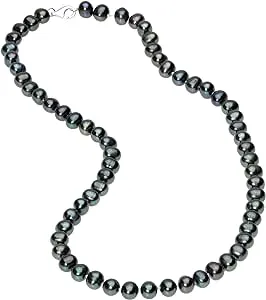 Lavari Jewelers Black Pearl Necklace in 925 Sterling Silver 36 Inches Long with Lobster Claw Clasps 6-7 mm Wide