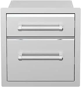 Spire Vertical Double Drawers (5"/10"), Stainless Steel, Universal Mount, Slideable Drawers, Perfect for Outdoor Kitchens, Grilling, BBQ, Cooking, 780-0017A