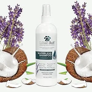 Lillian Ruff Waterless No-Rinse Dog Dry Shampoo Spray with Hydrating Essential Oils - pH-Balanced Dry Shampoo for Dogs - Clean, Condition, Detangle & Deodorize Dry, Sensitive Skin (Blueberry)