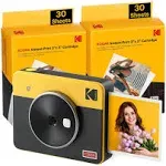 KODAK Mini Shot 3 Retro 4PASS 2-in-1 Instant Digital Camera and Photo Printer (3x3 inches) + 68 Sheets Cartridge Bundle, Yellow