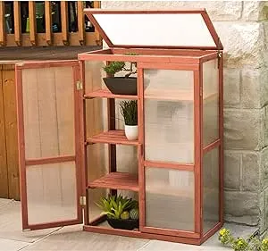 Leisure Season Mini Greenhouse, Protect Starter Plants Flowers Solid Wood, Decay Resistant