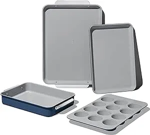 Caraway Nonstick Ceramic Bakeware Set (5 Pieces) - Baking Sheets, Assorted Baking Pans, & Storage - Aluminized Steel Body - Non Toxic, PTFE & PFOA Free - Navy