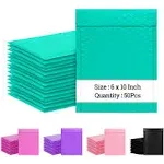 Luckin 6 x 10 inch Bubble Mailers 50 Pack, Self-Seal Poly Padded Envelope, Waterproof Shipping Bags for Small Business, Teal