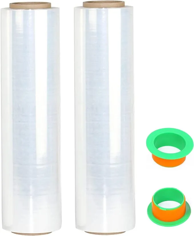 2-Pack Clear Stretch Wrap 18" x 1000 Feet 80 Gauge Industrial Strength with Plastic Handle, Plastic Pallet Supplies Durable Self-Adhering for Packing, Moving, Heavy Duty Shrink Film Rolls