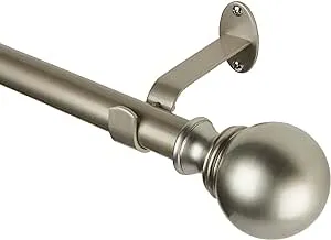 Elrene Home Fashions Cordelia Adjustable Single Curtain Rod with Globe Ball Finials, 1 Inch Diameter, Polished Nickel, 28"-48"