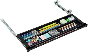 Mind Reader Undermount Desk Drawer Organizer, Office Desk, Under Desk Storage, Office, Plastic, 21.25" L x 8" W x 1.5" H, Black