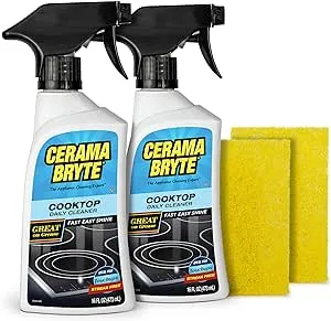 Cerama Bryte Daily Spray Cooktop and Stove Top Cleaner for Glass & Pads Combo Kit - Ceramic Surfaces, 16 Fluid Ounces, 4 Piece Set