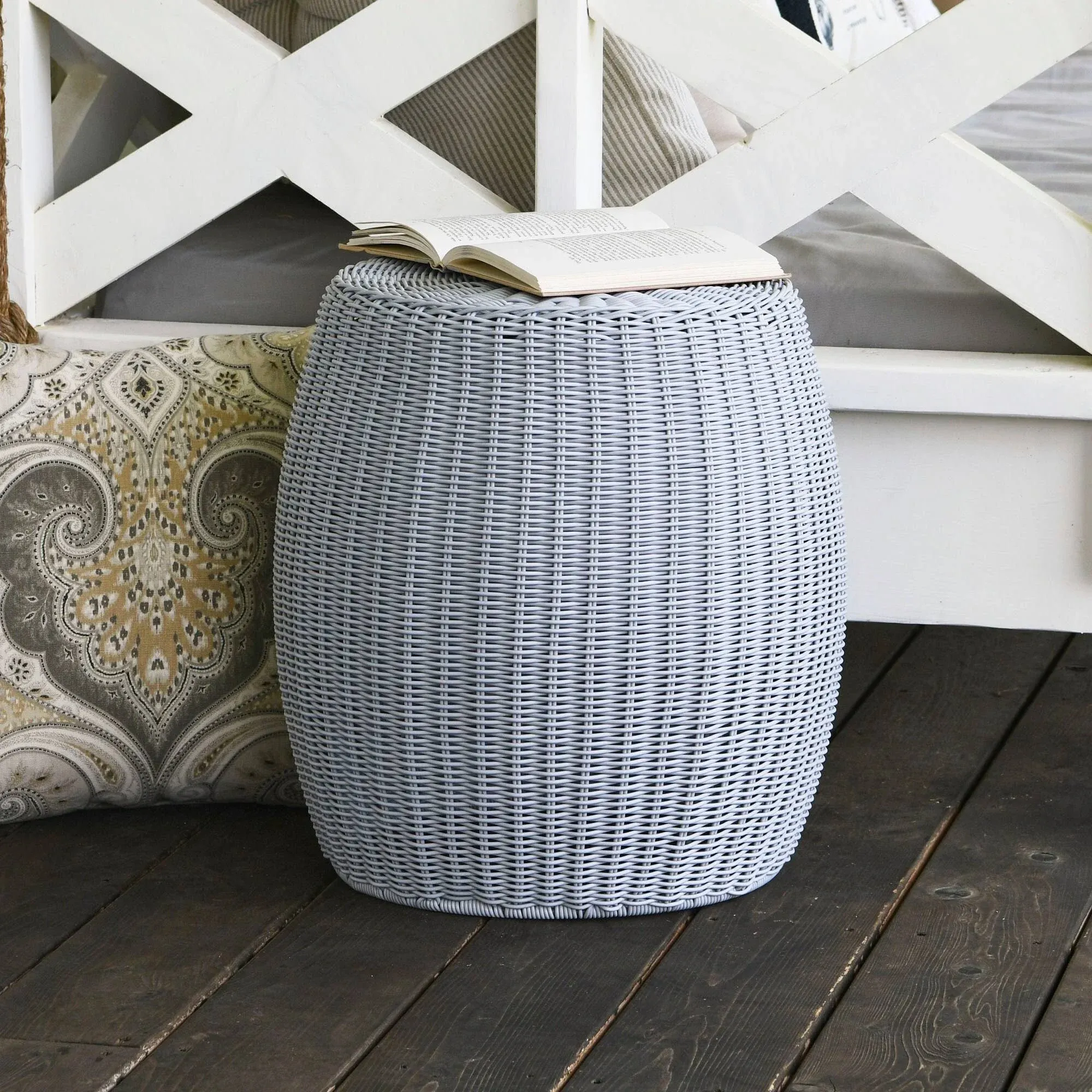 Household Essentials Handwoven Resin Barrel Side Table, Gray Grey