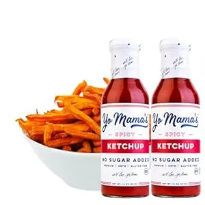 Yo Mama's Foods Keto Spicy Ketchup – Pack of (2) - No Sugar Added, Low Carb, Vegan, Gluten Free, Paleo Friendly, and Made with Whole Non-GMO Tomatoes!