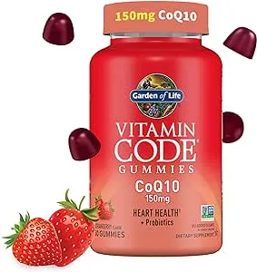 CoQ10 Gummies 150 mg, Coenzyme Q10 for Heart Health, Energy Production & Healthy Aging + Prebiotics & Probiotics for Digestion, Vitamin Code Non-GMO, Gluten-Free, 60 Strawberry Gummies, 30 Day Supply