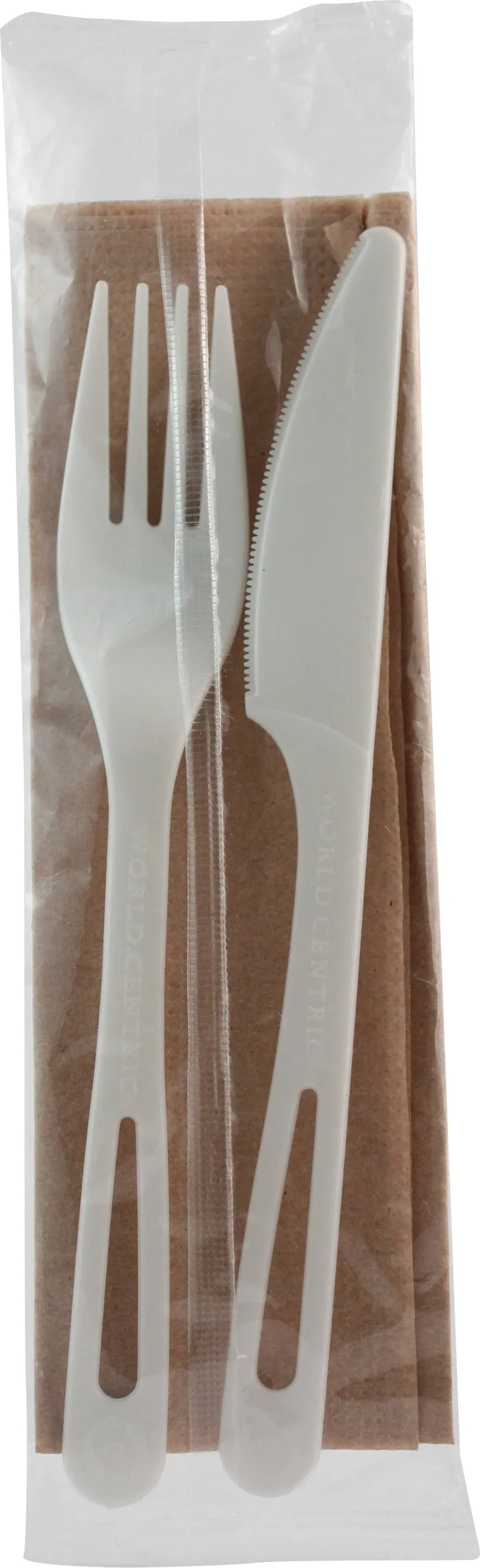 World Centric AS-PS-FKN, Individually Wrapped Compostable PLA Flatware Set w/ Napkin (500/Case)