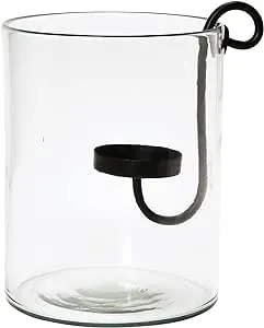 Creative Co-op Glass Hurricane with Metal Candle Holder, Black