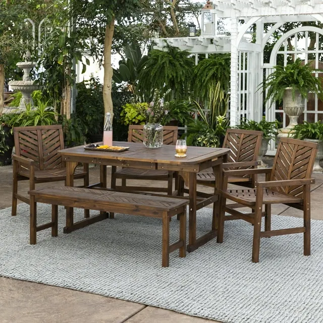 Walker Edison 6-Piece Extendable Outdoor Patio Dining Set - Brown