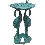 Oakland Living 5608-GBK Cast Aluminum 30-in Twin Crane Black Patina Bird Bath with Leaf Bowl Birdbath