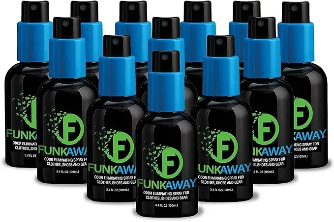 FunkAway Odor Eliminator Spray for Shoes, Clothes and Gear, 3.4 oz., 3 Pack, Non-Aerosol; Mini Size for Travel, Ideal for Gym Bag, Purse, Locker or Suitcase