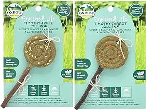 Oxbow Animal Health Bundle of 2 Enriched Life Timothy =Lollipop Small Animal Chew Treats: Apple and Carrot