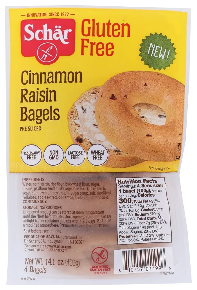 Schär Gluten-Free Cinnamon Raisin Bagels, 14.1 oz