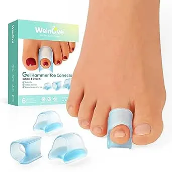 Welnove Hammertoe Corrector - 6 PCS Toe Splints Realign Bent, Curled, Crooked, Claw, Hammer Toes - Toe Straighteners for Men and Women - Blue