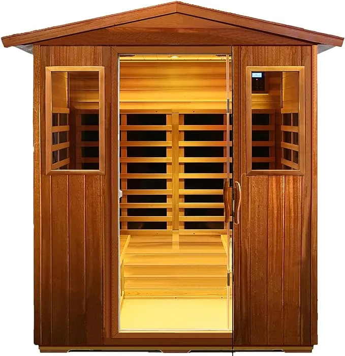 LTCCDSS Infrared Sauna, 1 Person Far Infrared Sauna for Home, with 1050W Indoor Sauna, Low EMF Heaters, 2 Bluetooth Speakers, 1 LED Reading Lamp Hemlock Wood Sauna Room (Left and Right Door Randomly)