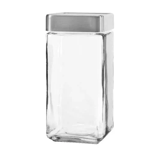 Jar, 2 qt., 4-3/8in.W x 9-1/4in.H, square, stackable, metal cover, glass, clear (6 each per case)