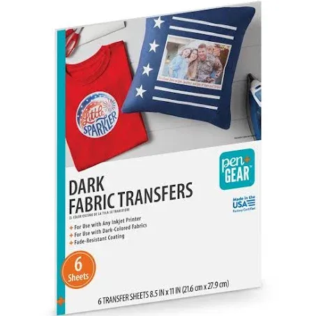 Pen+Gear FABRIC TRANSFERS 8.5&#034; x 11&#034; 15-SHEETS for INKJET PRINTERS White &amp; Dark