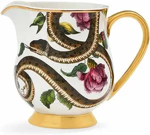 Spode Creatures of Curiosity Collection Creamer with Gold Handle and Snake Motif, 10-Ounce, Small Creamer Pitcher for Sauces, Salad Dressing, Coffee, and Milk