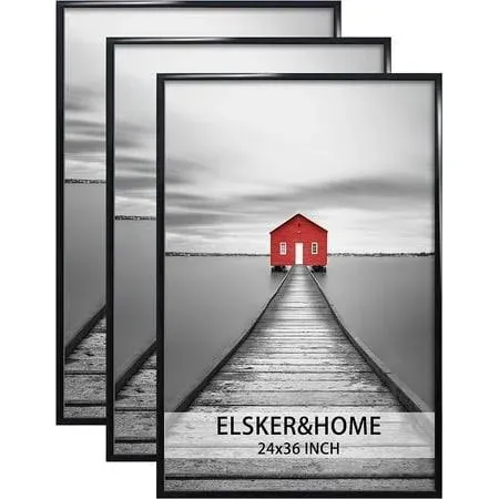 ELSKER&HOME 24x36 Poster Frame 3 Pack, Black Picture Frame for Horizontal or Vertical Wall Mounting, Sturdy and Scratch-proof