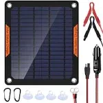 OYMSAE 5W 12V Solar Car Battery Charger Portable Waterproof Solar Power Battery Charger & Maintainer with Trickle Cigarette Lighter Plug & Alligator