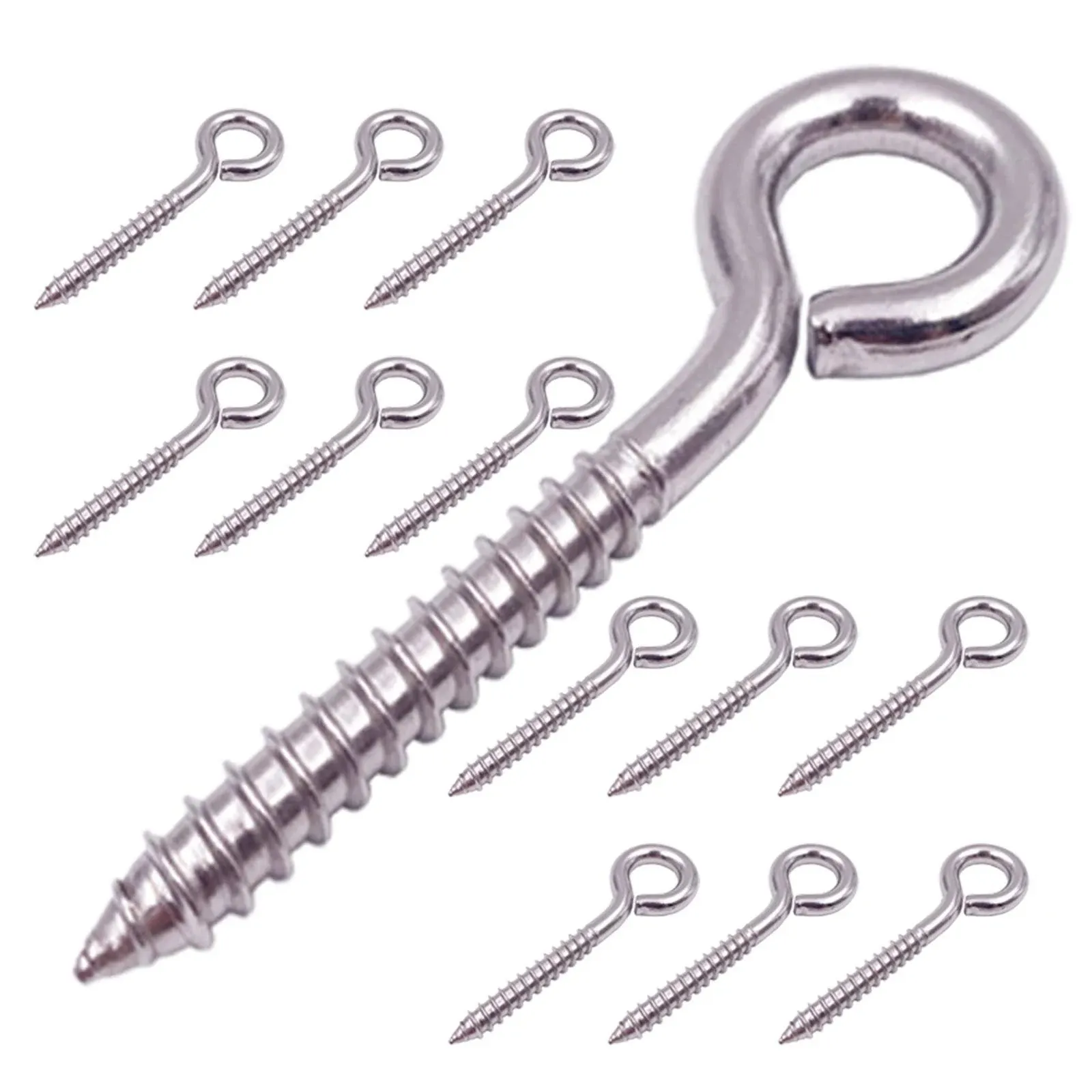 12-Pack 304 Stainless Steel Screw Eyes, Heavy Duty Screw in Eye Hooks Ring for Yoga, Swing Chair, Indoor & Outdoor, Self Tapping, 3.2"