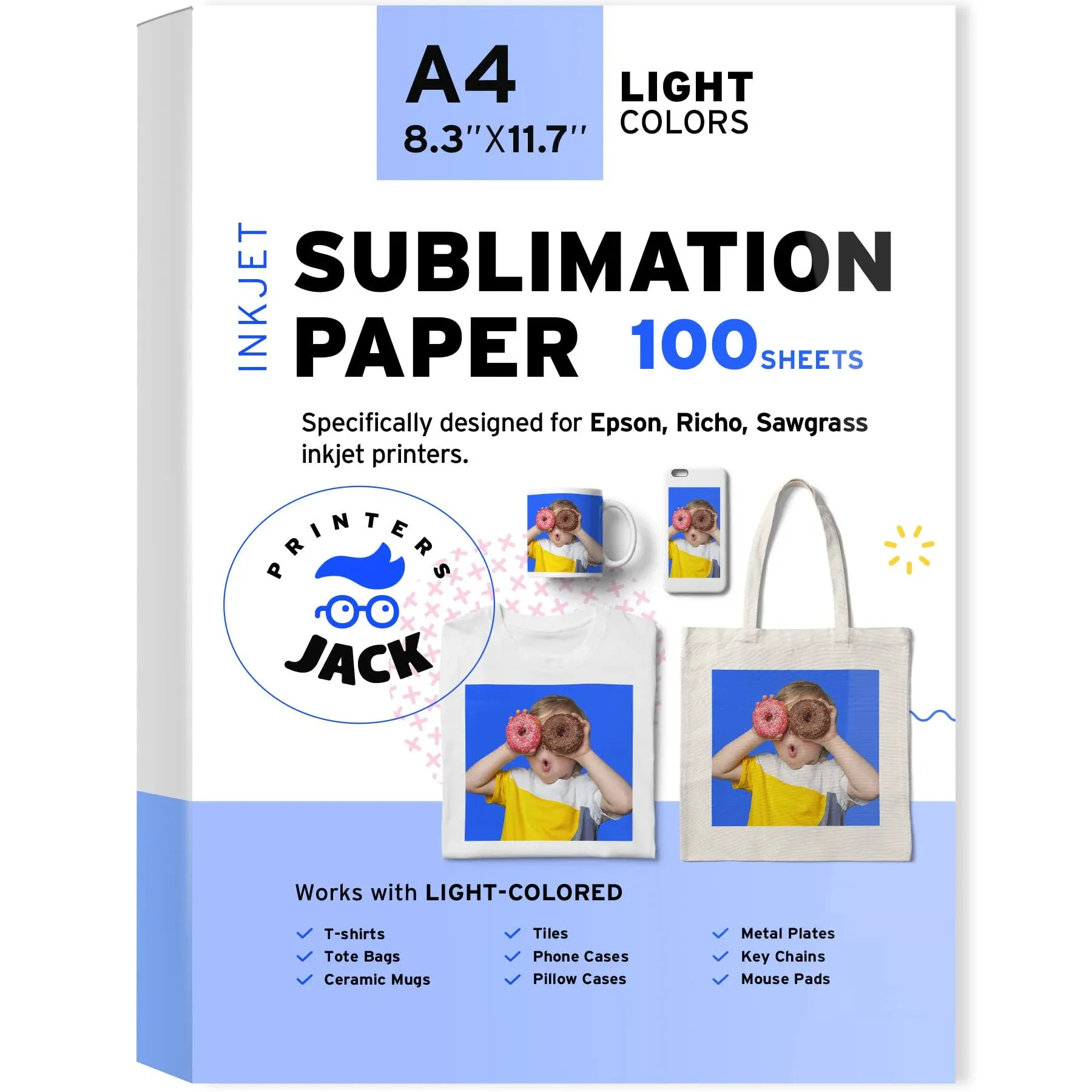 Printers Jack Sublimation Paper - Heat Transfer Paper 100 Sheets 8.3&#034; x 11.7&#034; 