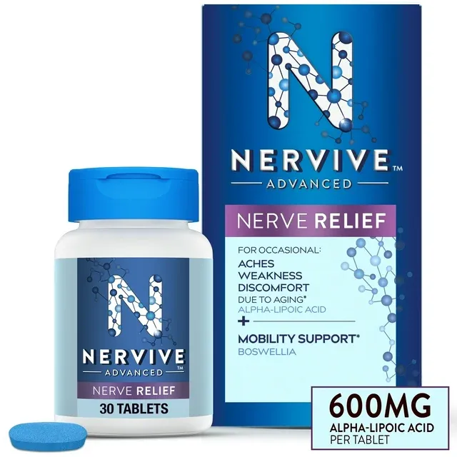 Nervive Advanced Nerve Relief + Mobility, with Alpha Lipoic Acid to Help Reduce Nerve Aches, Weakness, & Discomfort*† and Boswellia to Promote Mobility*, Vitamins B12,B6,B1, 30 Tablets