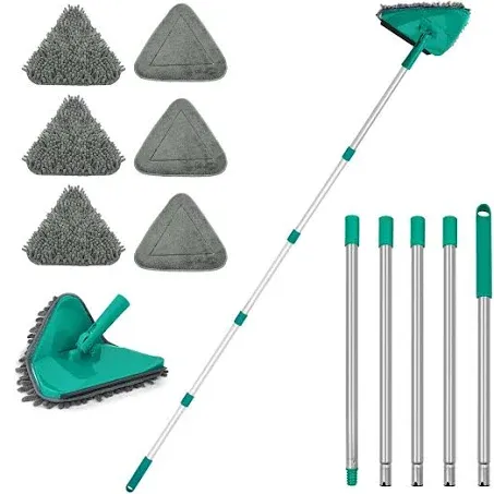 JEHONN Wall Cleaner Mop with Long Handle 82 Inches, 3-in-1 Ceiling Cleaning Tool Duster with 6 Replacement Microfiber Chenille Pads for Painted Walls, Baseboard, Window, Floor (Green)