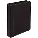 Samsill 1" Junior Size Contrast Stitch Leather 3 Ring Binder, Holds 8.5 x 5.5" Paper size, Portfolio Organizer, Black